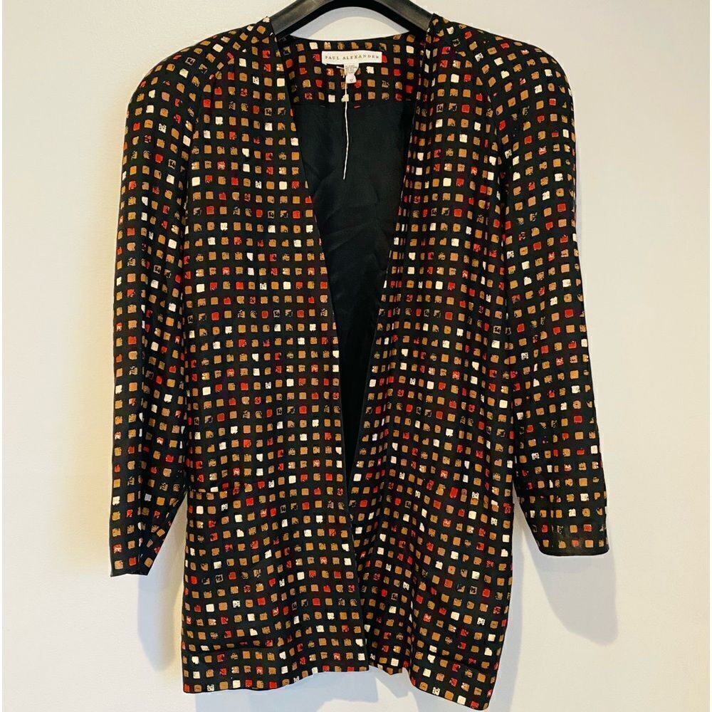 Paul Alexander Vintage Geometric Open Wool Silk Oversized Blazer Size 12